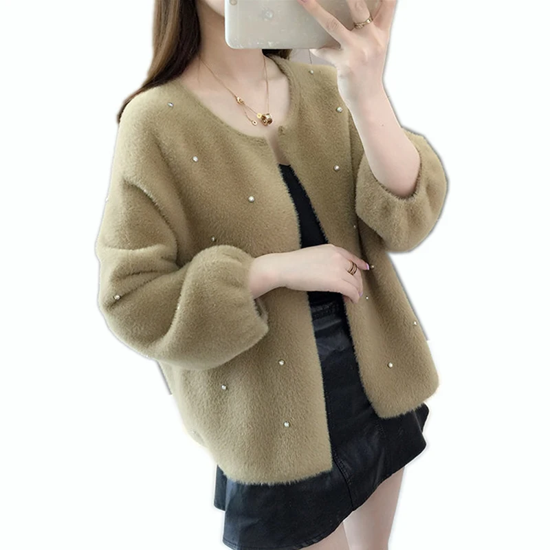 Весенне-осенний Женский вязаный свитер кардиган куртка пальто свободный большой