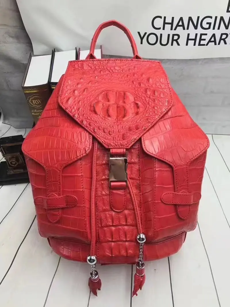 Шикарный дизайнерский женский большой рюкзак из натуральной крокодиловой кожи