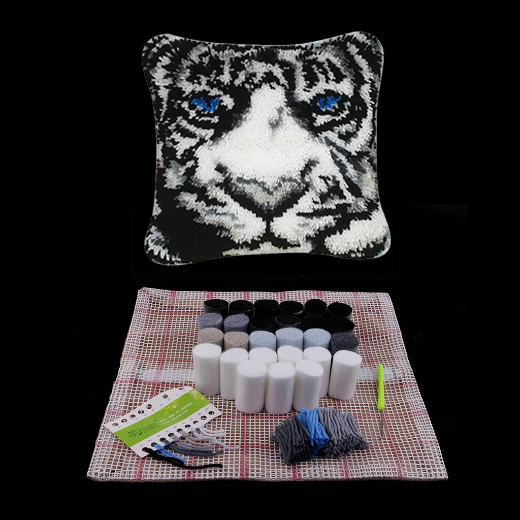 Tiger White Забавный набор крючков с защелкой, чехол для подушки, для взрослых, начинающих детей, 17x17'' - Цвет: Tiger White