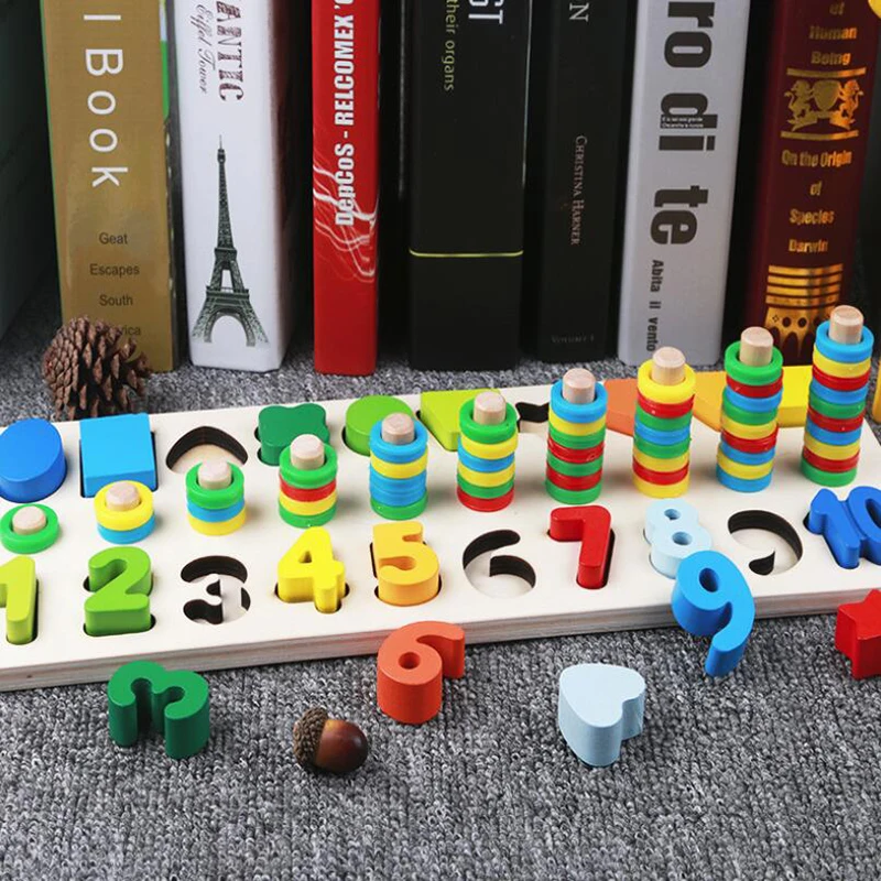 Wooden Montessori Digital Shape Match Color Logarithmic Cognition Board Early Education Count Numbers Jigsaw Puzzle Toys | Игрушки и