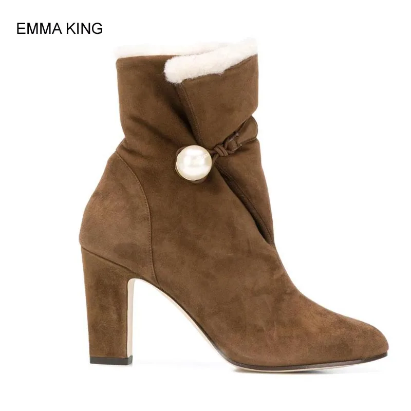 Emma king/женские ботильоны с пряжкой и большим жемчугом женские зимние теплые