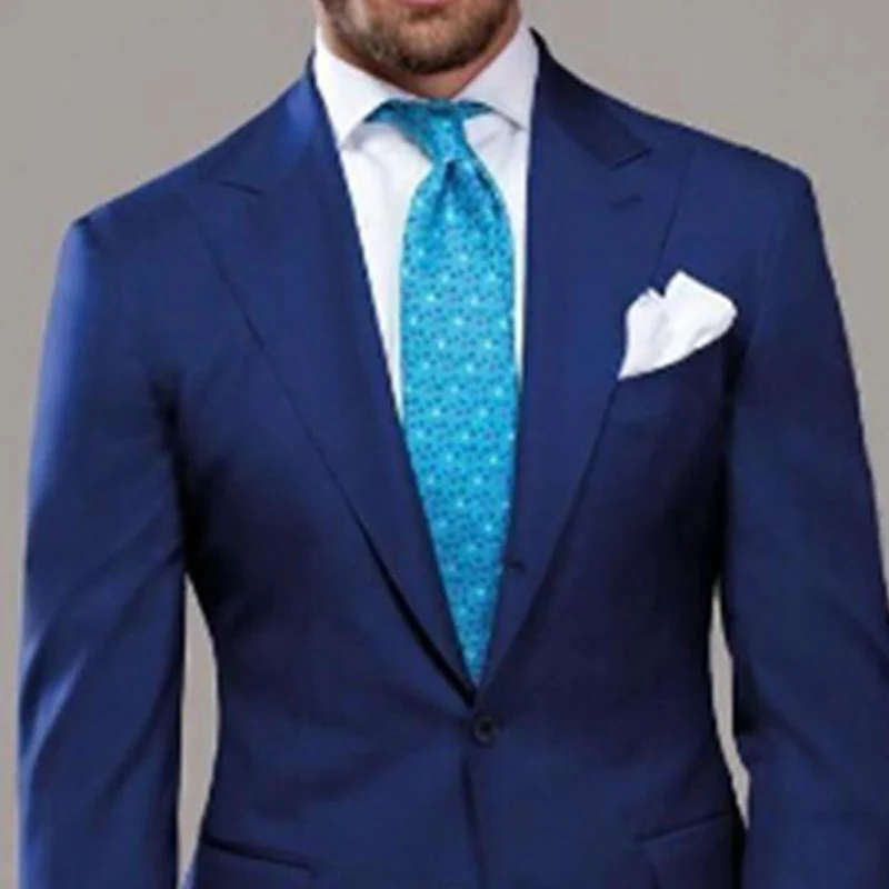 Из двух частей Синие Свадебные смокинги для жениха Slim Fit остроконечные лацканы