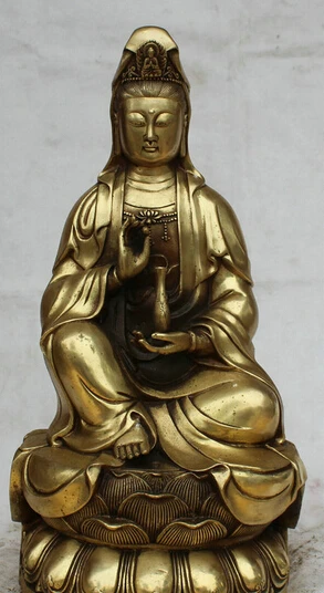 JP S61 17&quot Chinese Buddhism Brass Seat Kwan-yin Guan Yin Goddess hand Hold Vase Statue Discount 35% | Дом и сад