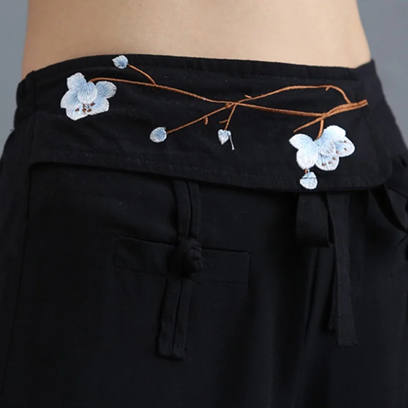 Женские штаны в стиле этно традиционные китайском винтажные брюки с вышивкой