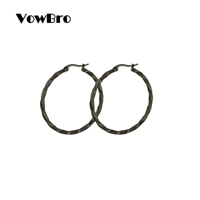 VowBro Girls Women Earrings 304 Stainless Steel Hoop Gold color Twist Round 15-60mm | Украшения и аксессуары