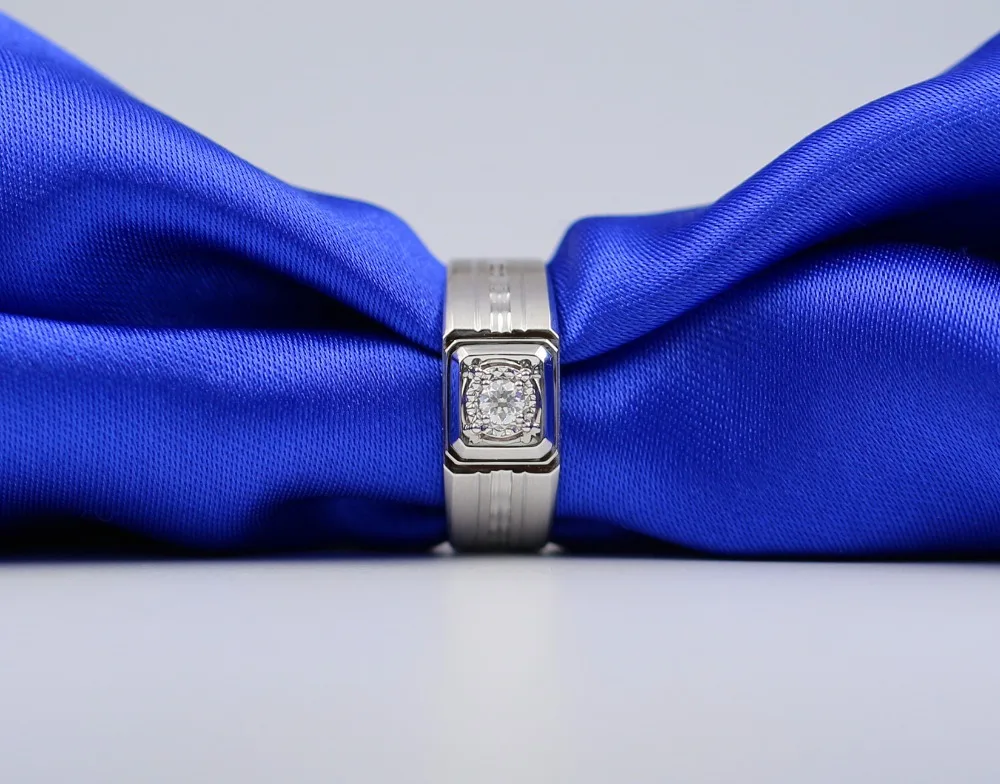 LASAMERO кольца для мужчин 0.132CT круглая огранка кольцо с натуральным бриллиантом 18 к белое золото обручальное кольцо