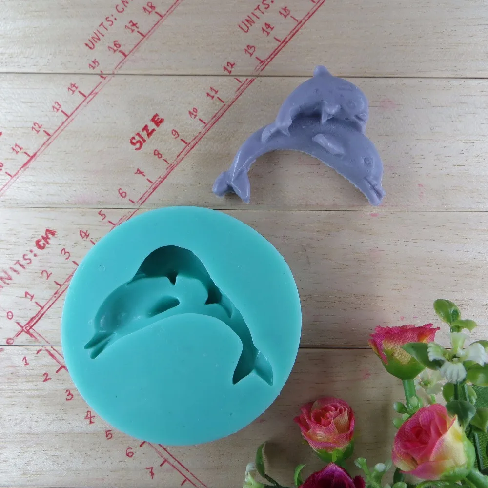 Бесплатная доставка Дельфин мать и сын для моделирования из мастики силиконовая