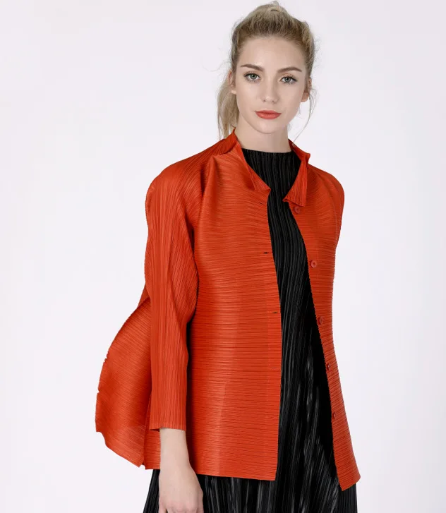 

Changpleat 2019 Spring New design Long sleeve Women coat Miyak Pleated Fashion Solid Single-breasted Loose Female Jackets Tide