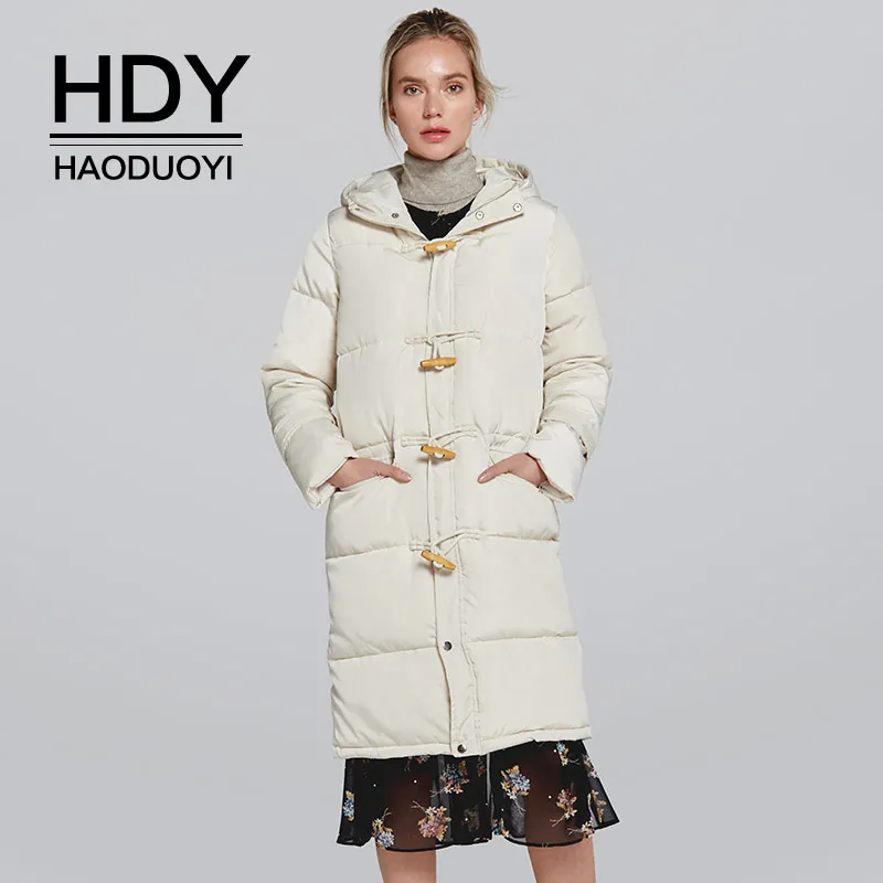HDY Haoduoyi Для женщин Длинные парки Mujer 2018 белое зимнее пальто с капюшоном хлопковой