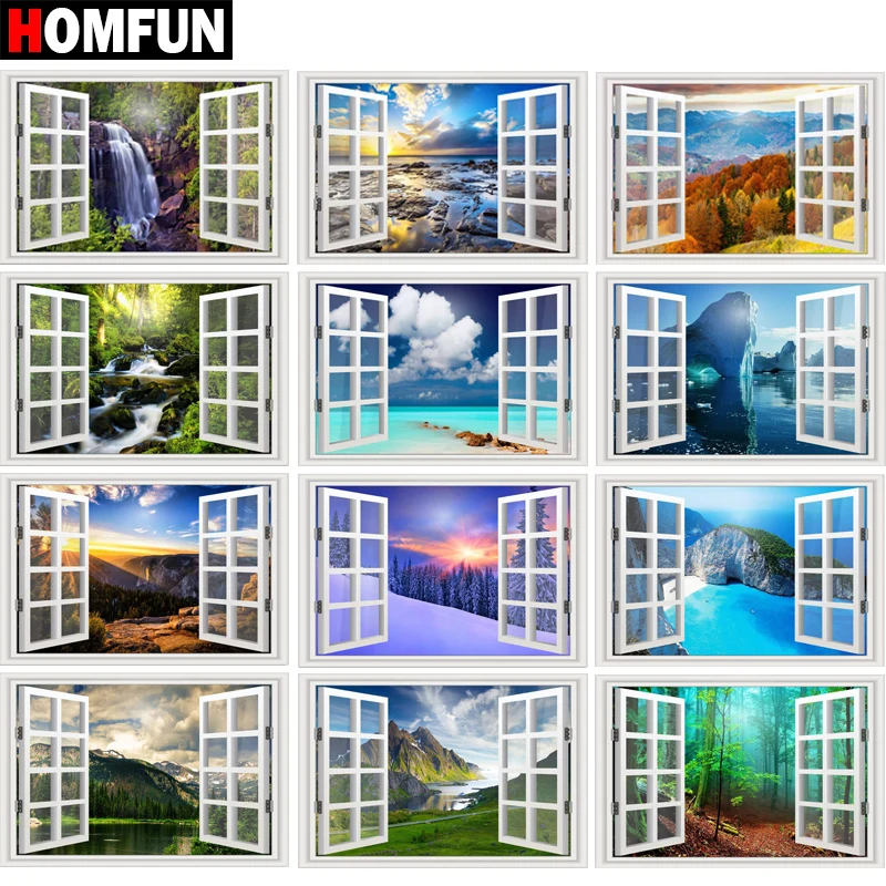 

Алмазная 5D живопись HOMFUN, картина «Окно» с полными квадратными/круглыми стразами, вышивка крестиком, домашний декор, подарок, BK01