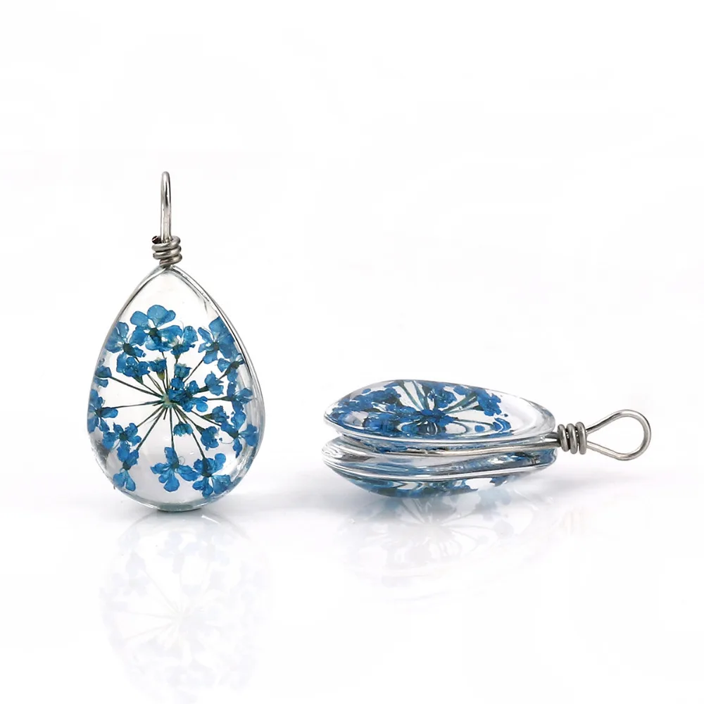 DoreenBeads стеклянный и сушеный цветок Подвески Подвеска в виде капли воды синий