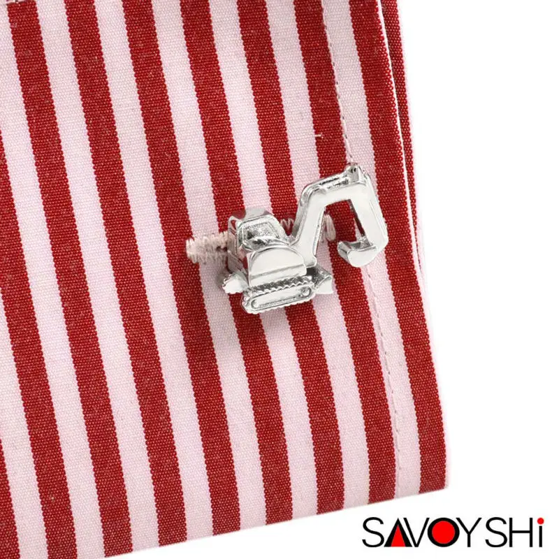 SAVOYSHI, новинка, серебряные запонки для мужчин, запонки для рубашек, пуговицы, высокое качество, 3D экскаватор, запонки, подарок, бесплатное имя на заказ