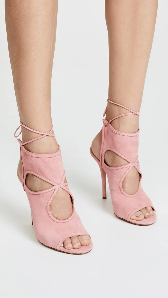 Murah Moraima Snc Peep Toe Lace-Up Stiletto Pumps Musim Panas Pink Kulit High Heel Sandal Cutout Sepatu Hak Tipis