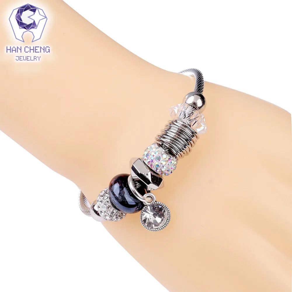 HanCheng New Vintage Wire Handmade Charm Bracelet Rhinestone Crystal Glass Beads Bracelets & Bangles for Women Jewelry Silver | Украшения