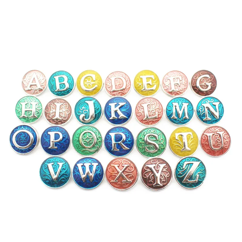 

Mixs 26pcs/lot Metal Colorful Alphabet A-Z Letter Snap Button Charms For 18mm/20mm Ginger Snaps Button Bracelet Necklace Jewelry