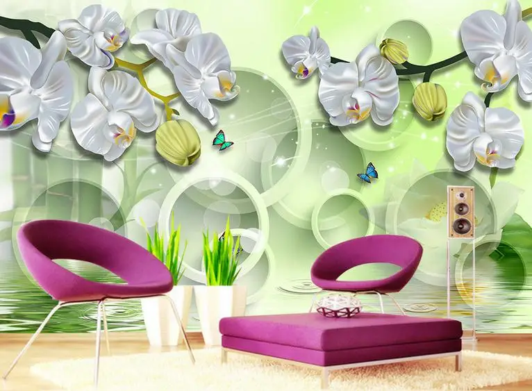Customized photo wallpaper 3d wall mural 3 d TV setting is silvery white butterfly orchid dream decor | Обустройство дома