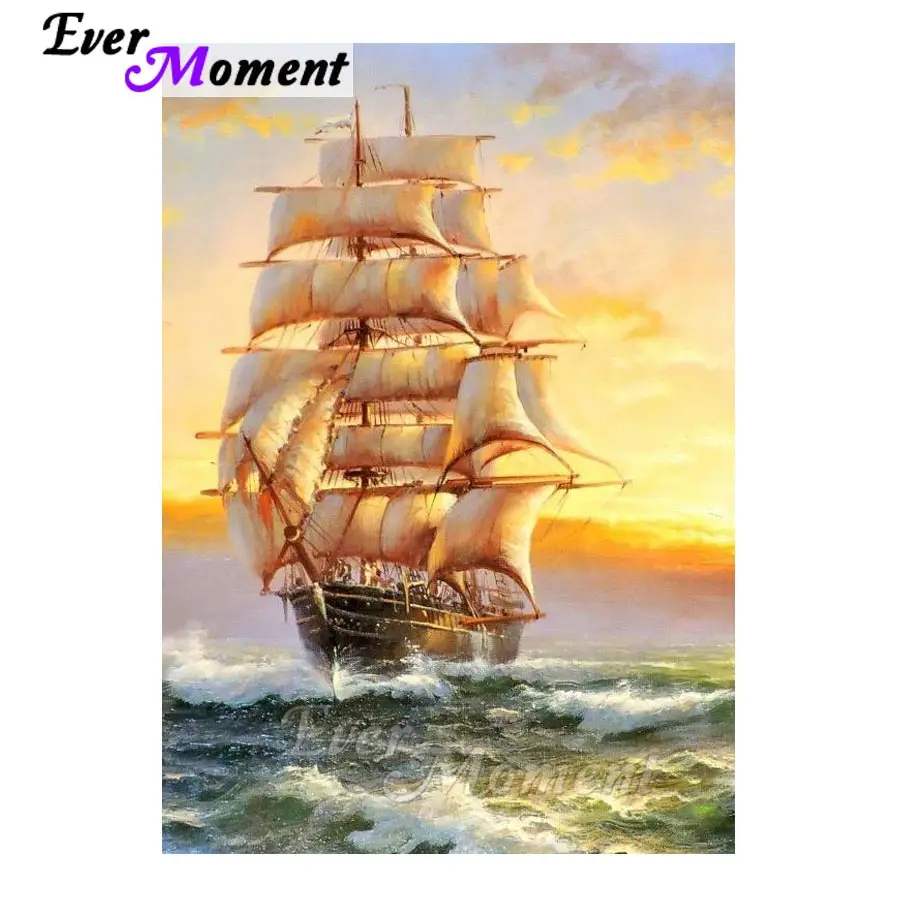 

Ever Moment Diamond Painting Full Square Drill Resin Sailboat Sea Cross Stitch Diamond Embroidery 5D DIY Rhinestone S2F446