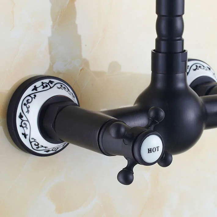 Длинный бронзовый готовый настенный кухонный кран с двумя ручками ванный и