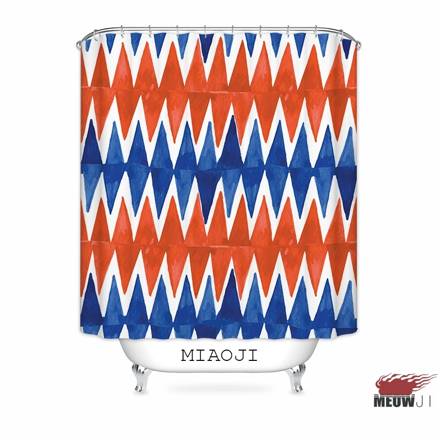 [MIAOJI] &ltTrendy Geometric Pattern&gt Warm Orange Passion Bathroom Decor Custom Fabric Shower Curtain Various Sizes Free Shipping | Дом и