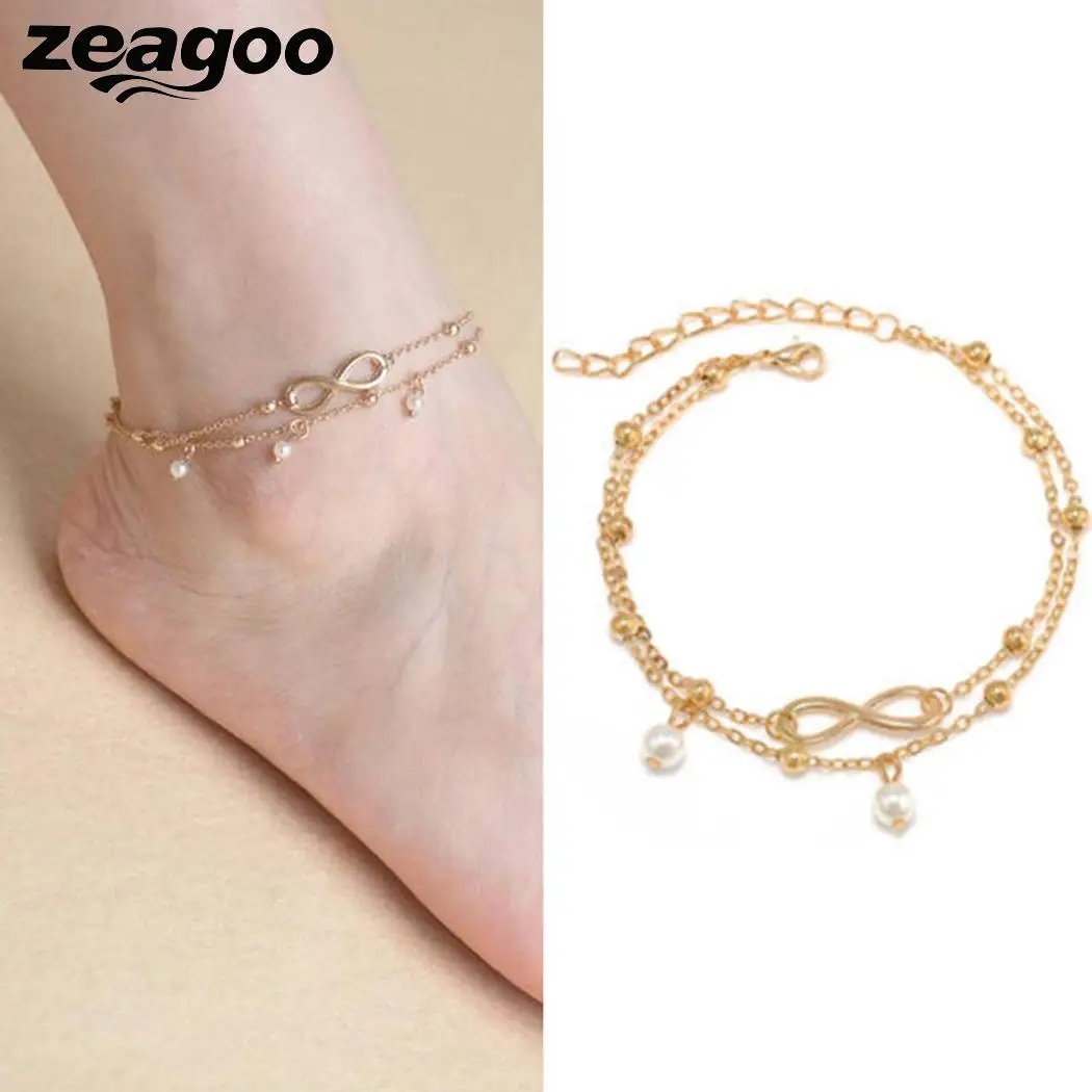 Zeagoo Пластик Pearl двухслойных символ бесконечности ножной браслет для Для женщин
