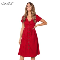 hot sale eight colors 2018 summer dress short sleeve v neck sexy button dress women loose solid elegant plated casual vestidos