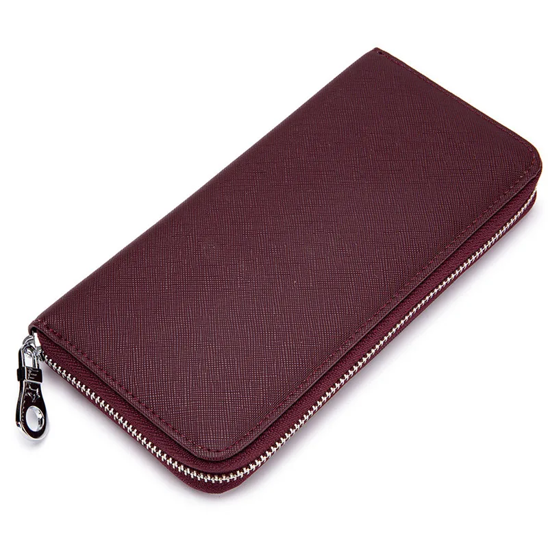 SOUTH GOOSE Men Wallet PU Leather Classic Long Clutch Wallets Male Large Capacity Credit Card Holder Women Travel Passport Purse - Color: Wine Red