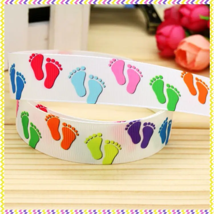 

New 7/8'' Free shipping foot printed grosgrain ribbon hair bow headwear party decoration wholesale OEM 22mm H4196