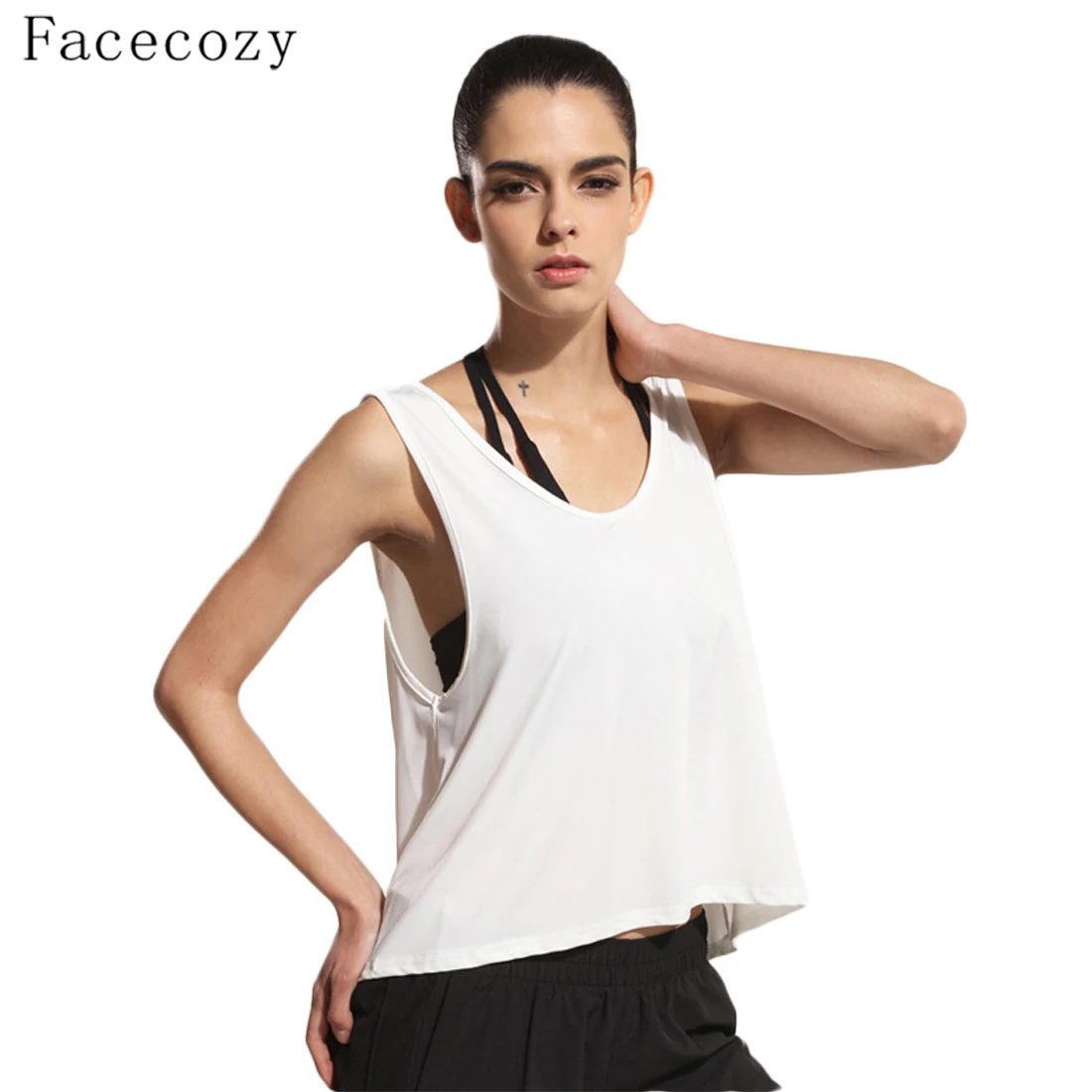 Женские спортивные свободные топы Facecozy быстросохнущие футболки без рукавов с