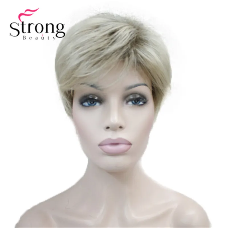 StrongBeauty короткий слоистый блонд лохматый Классический колпачок полный синтетический парик выбор цвета