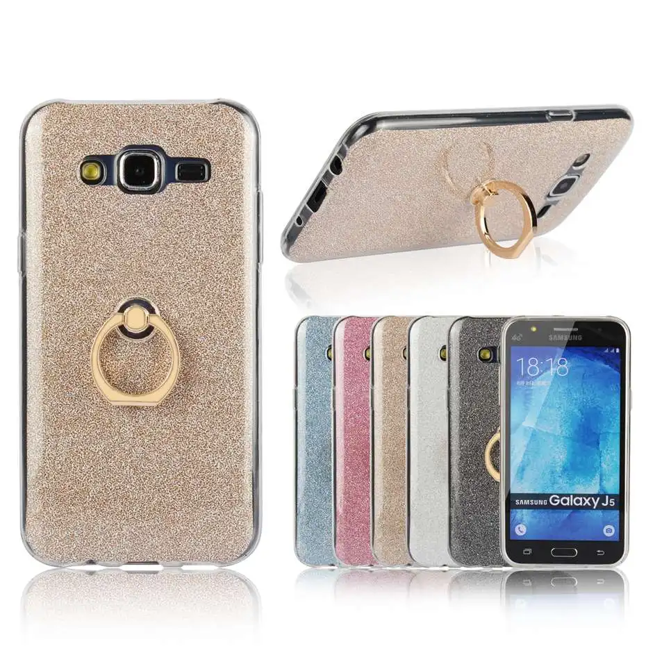 Для samsung Galaxy J5 (2015) Мягкие TPU с стенд для колец на палец блеск крышка блестки