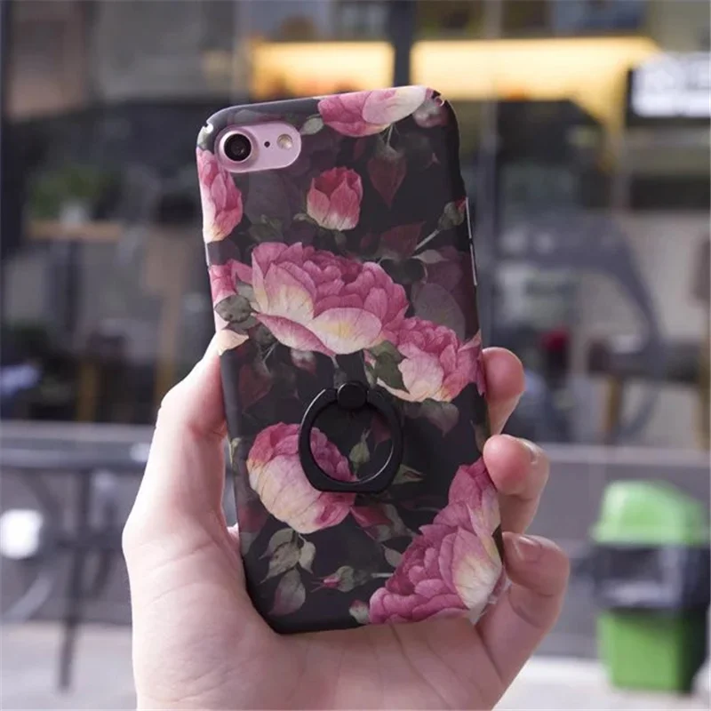 New Fashion Flower Mobile Phone Case with Holder Retro Anti-slip Ultra-thin Back Cover for iPhone 6 6s 6Plus 7 7Plus Full | Мобильные