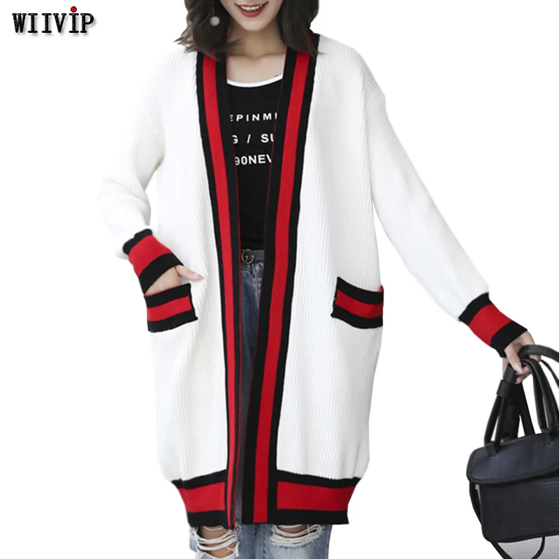 Spring New Wild Loose Long Knitwear Cardigan Women Sweater Coat Sleeve Patchwork wz321 |