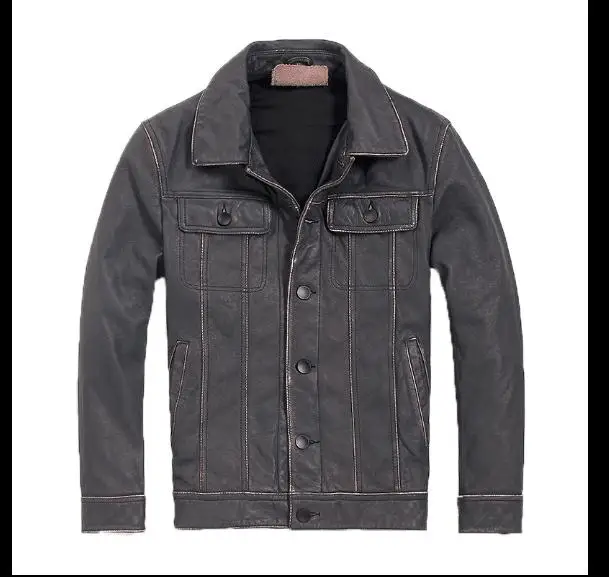 vintage gray Стиль куртка из воловьей кожи размера плюс. Винтажные красивые мужские Куртки из натуральной кожи. Качественное пальто.. 110 - Цвет: vintage gray