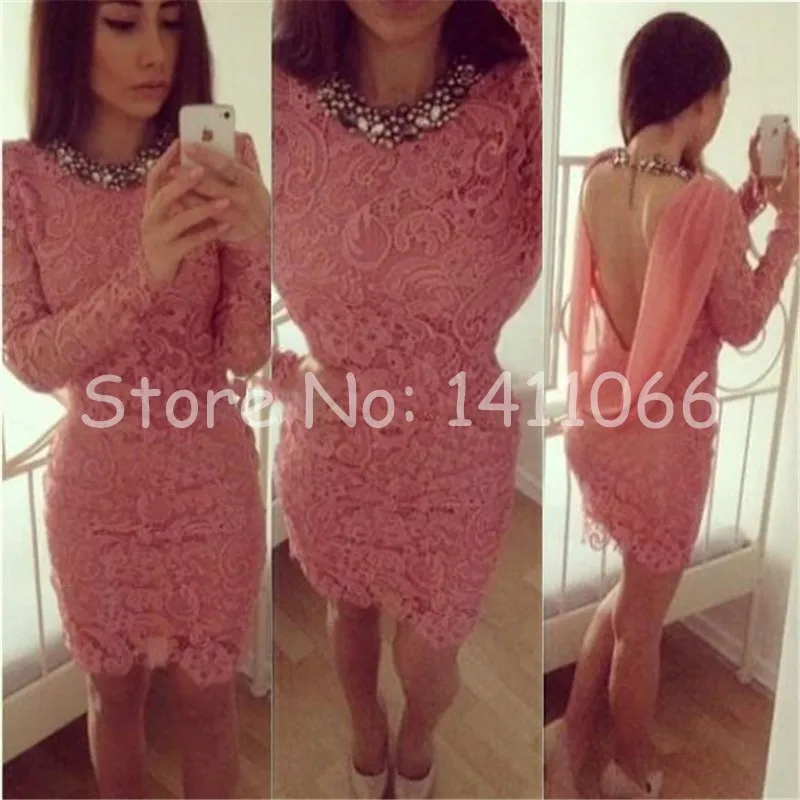 Спинки 2016 Новое Лето Сексуальная Мини Короткие Длинные Рукава Бисера Кружева