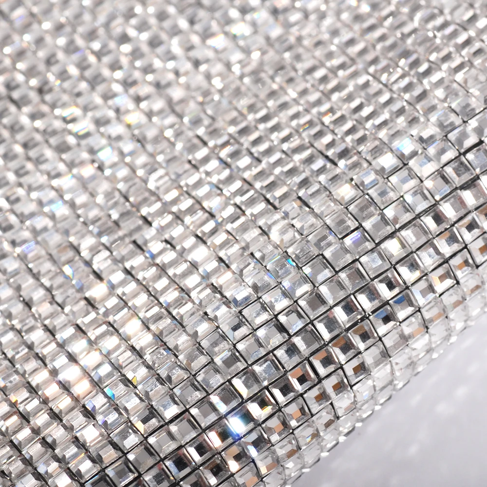24*40cm Glitter Crystal Glass Rhinestone 3*3mm Square Trim Hot Fix Fabric Sheet Strass Ribbon Applique For Dresses | Дом и сад