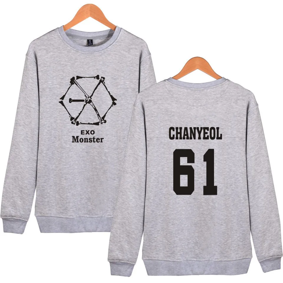 LUCKYFRIDAYF EXO Monster монолитный свитшот для женщин вентиляторы толстовки KPOP осенние толстовки одежда TAO CHEN CHANYEOL KAI SEHUN XIUMIN