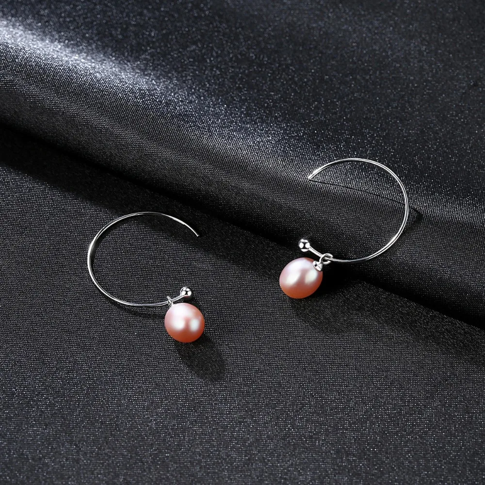 INALIS New Simple Elegant Big Ear Hook 925 Sterling Silver Natural Purple White Pearl Dangle Drop Earrings for Women Jewelry | Украшения и
