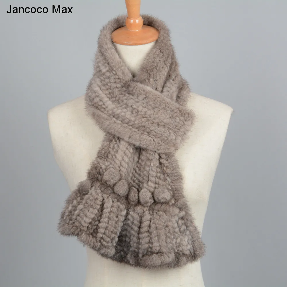 Jancoco Max натуральный вязаный норковый мех шарф Женская мода Высокое качество меховая Шаль Зима теплая Новинка S7126