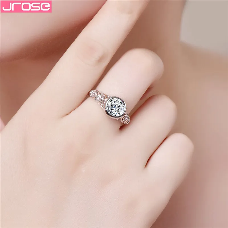 JROSE Vintage Sterling Silver 925 Jewelry Lovely Rings For Women With Round Cubic Zircon Charm Wedding Engagement Ring | Украшения и