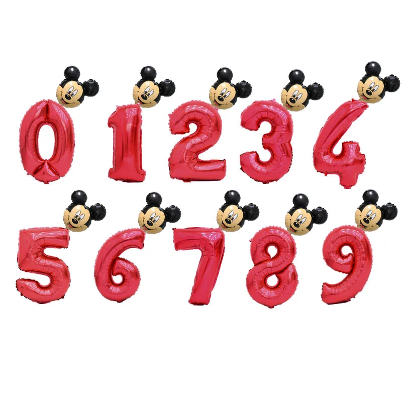 Red-mickey 32 дюйма большие золотые, серебряные, розовые, золотые шары с цифрами, розовое золото, серебро, 0-9, день рождения, свадьба, помолвка, вечерние, декоративные короны, цифры - Цвет: Red-mickey