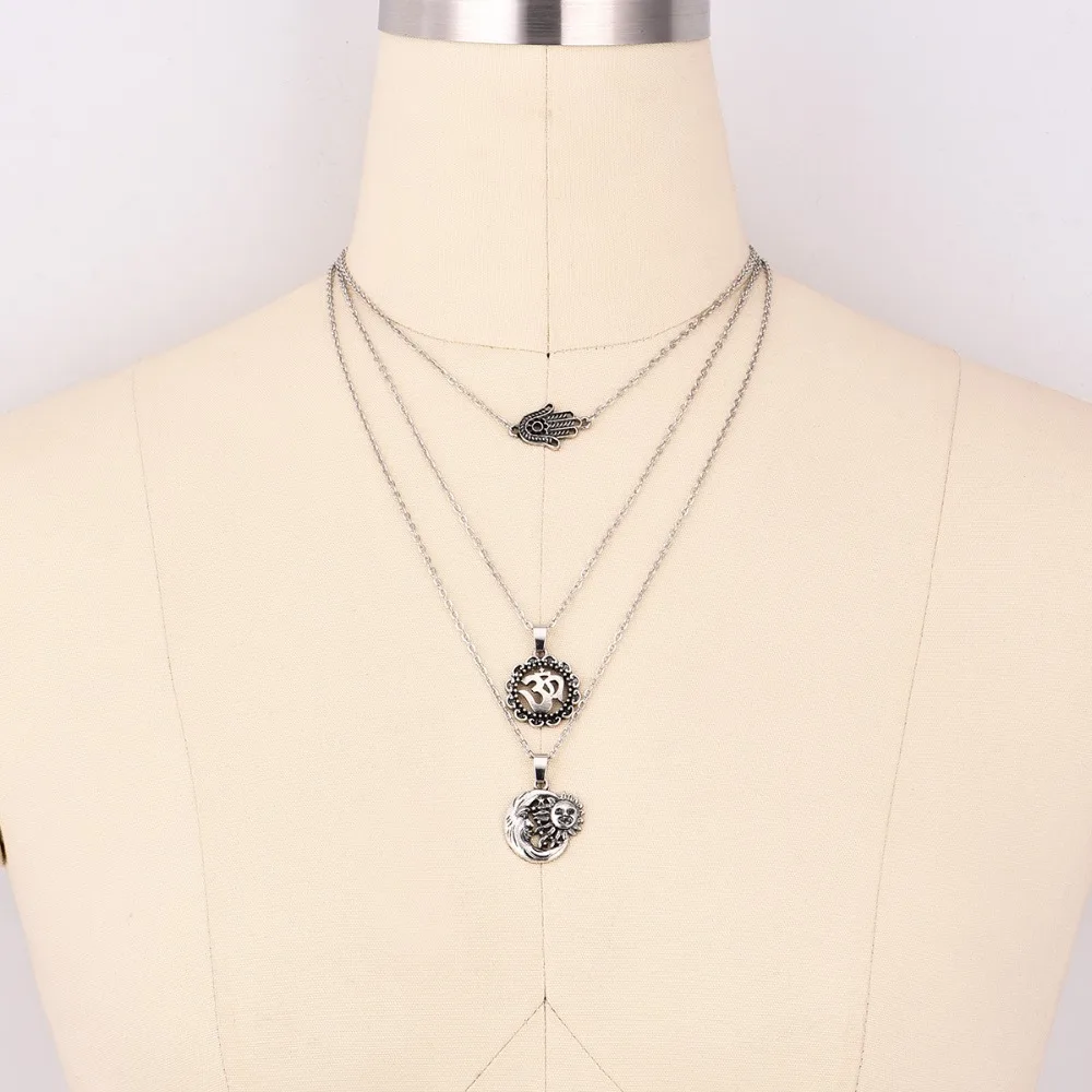 Оптовая продажа винтажная многослойная колье ожерелье Рог Полумесяца солнце