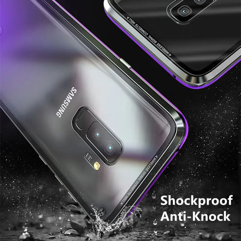 ZEALLION For Samsung Galaxy S8 S9 Plus S9+ Magnetic Adsorption Flip Phone Case Metal Tempered Glass Cover |
