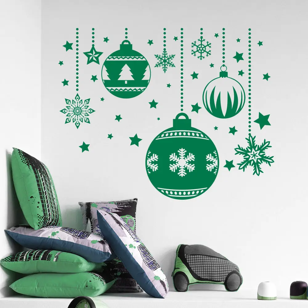 

Popular Merry Christmas Snow Ball Removable Wall Decals Home Room Window Art Decor Vinyl Christmas Festival Wall Sticker D-134