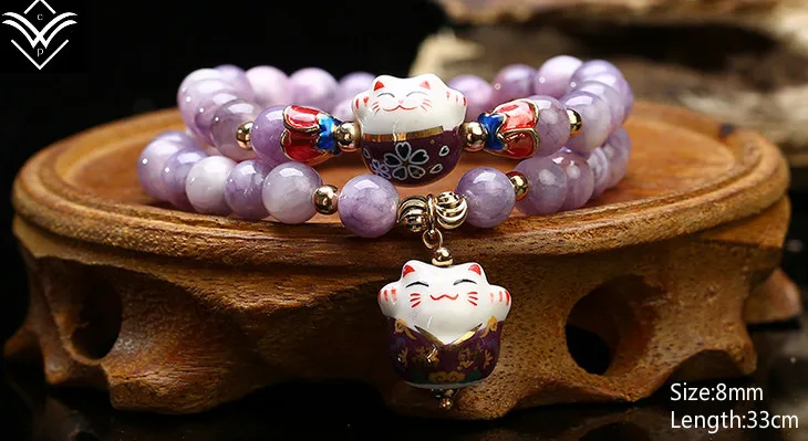 Модный натуральный Кристальный гранат Кот удачи женский браслет из бисера