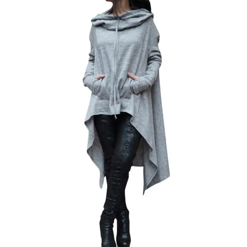 Women Casual Irregular Hood Sweatshirt Hooded Ladies Long Pullover Blouse Tops winter warm women's hoodies female jacket coat#20 | Женская