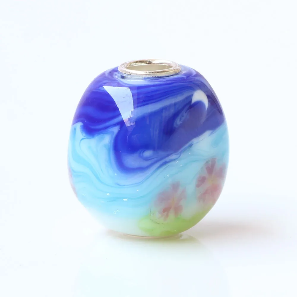 Тихая Ночная бусина из муранского стекла с голубым небом и Луной в виде трубки