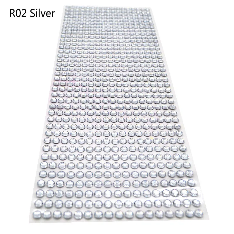 R02 Silver 3 мм, 4 мм, 5 мм, 6 мм/лот самоклеящиеся стразы, акриловые наклейки, сделай сам, наклейка для скрапбукинга, наклейки для ПК/мобильного декора, блестящие камни для рукоделия - Цвет: R02 Silver