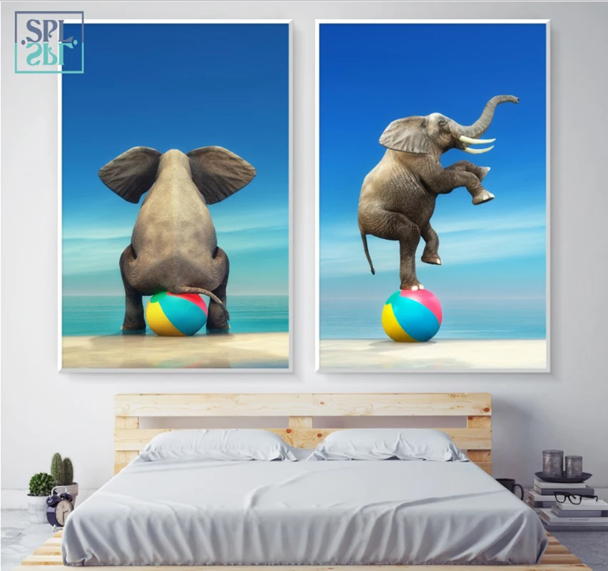 

Nordic Style Kids Room Decor Poster Elephant on Balloon Circus Animals Canvas Painting Hd Printed Wall Art Picture for Kids Room