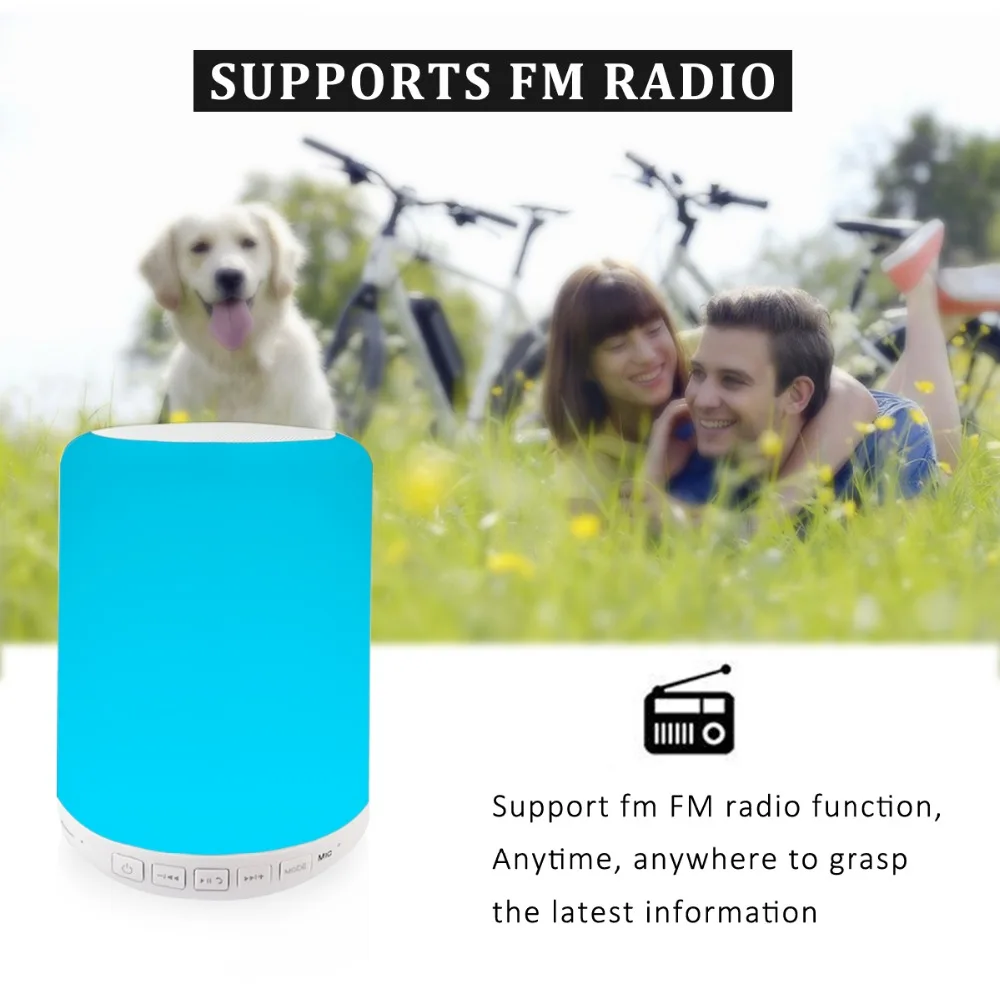 Bluetooth Динамик с сенсорным Цвет ночник платные Батарея fm радио USB/TF карты играть AUX