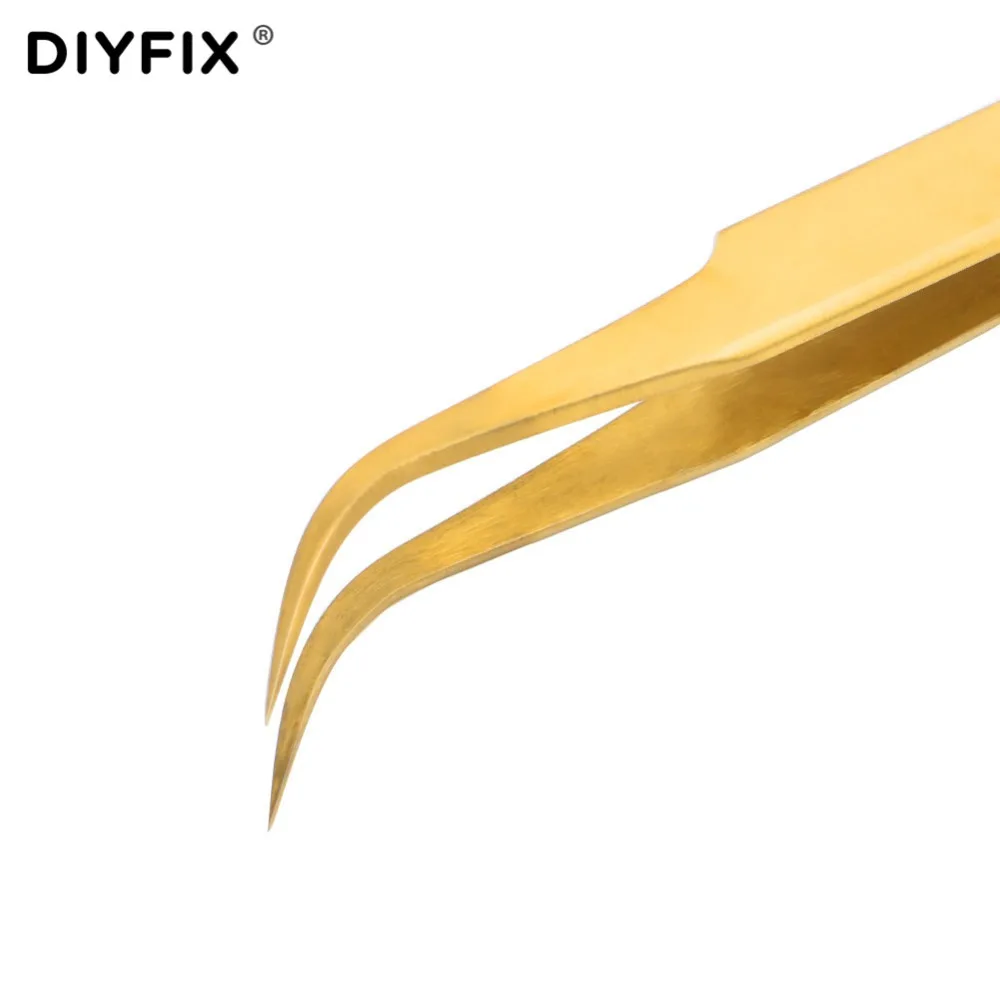 DIYFIX Пинцет для наращивания ресниц 2 шт. гальванические щипцы прямые изогнутые